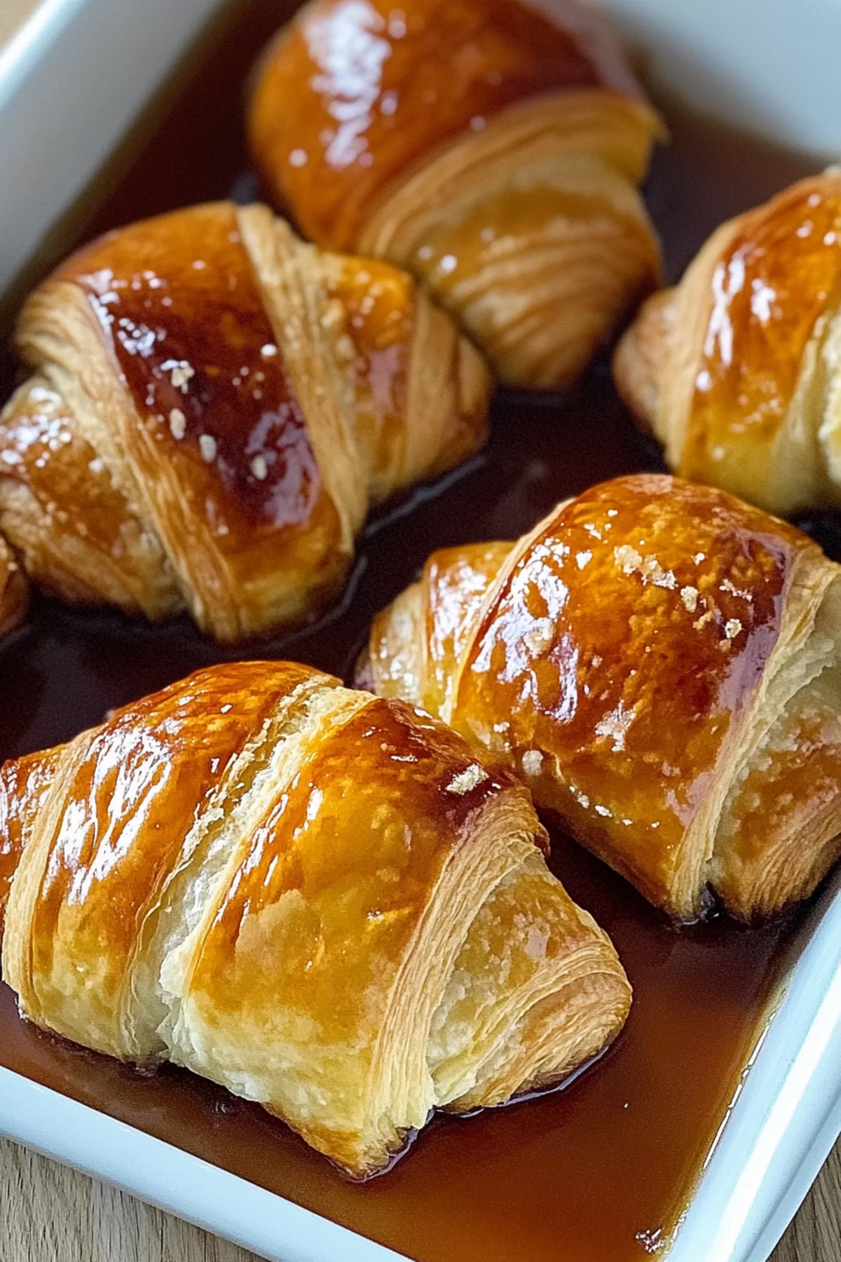 A serving of warm, sweet dumplings topped with a drizzle of buttery syrup.