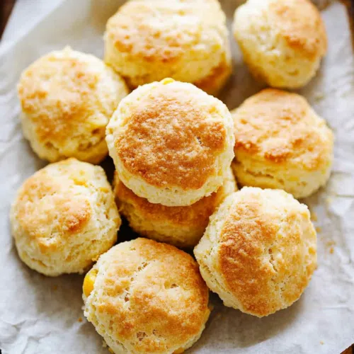 Golden, flaky biscuits with a slightly crumbly texture.