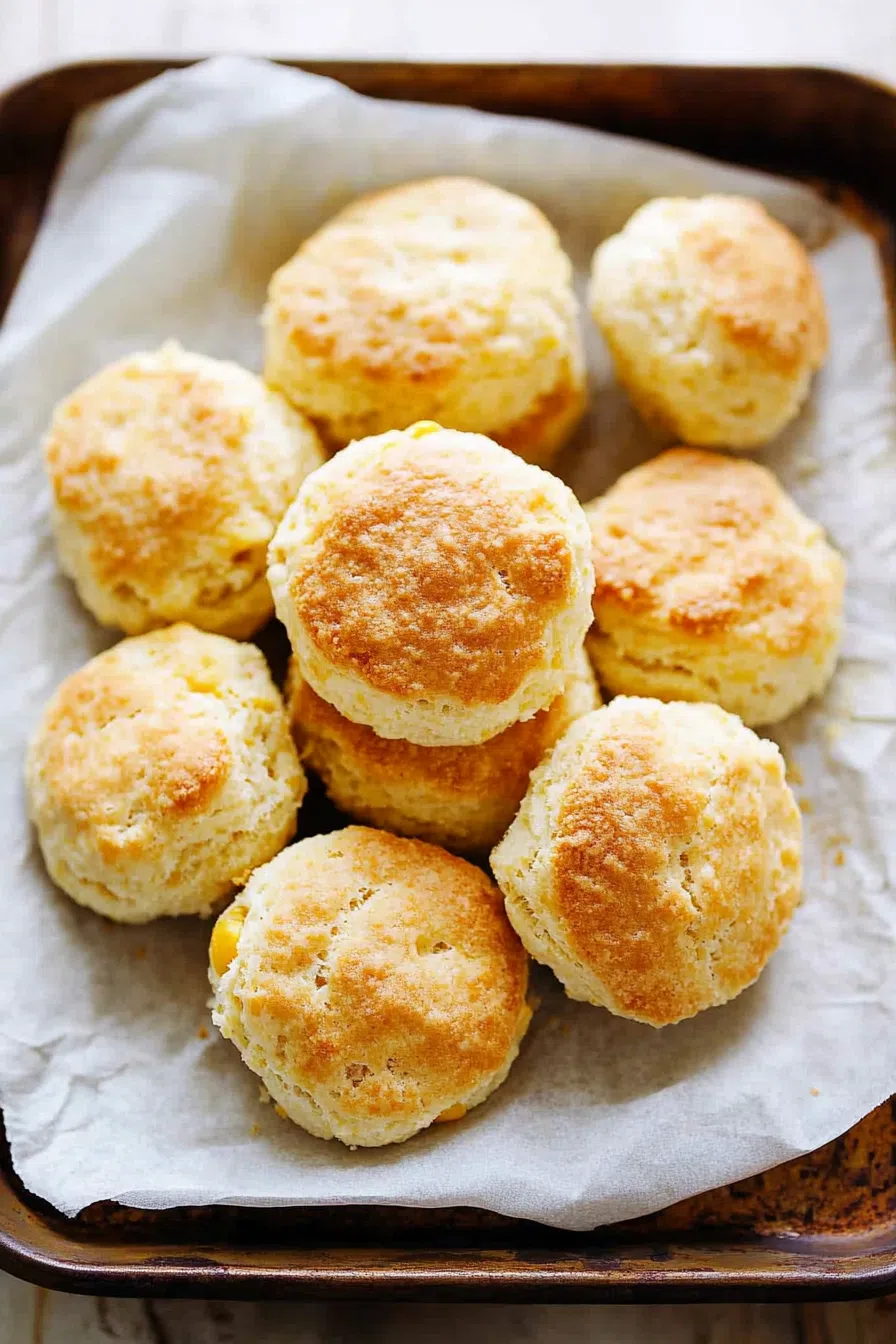 Golden, flaky biscuits with a slightly crumbly texture.