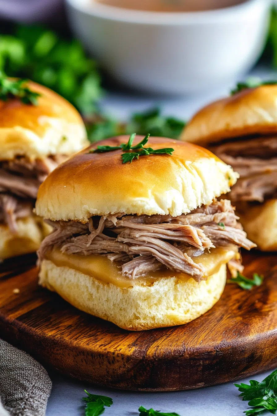 Golden-brown sliders fresh from the oven, with a sprinkle of herbs on top.