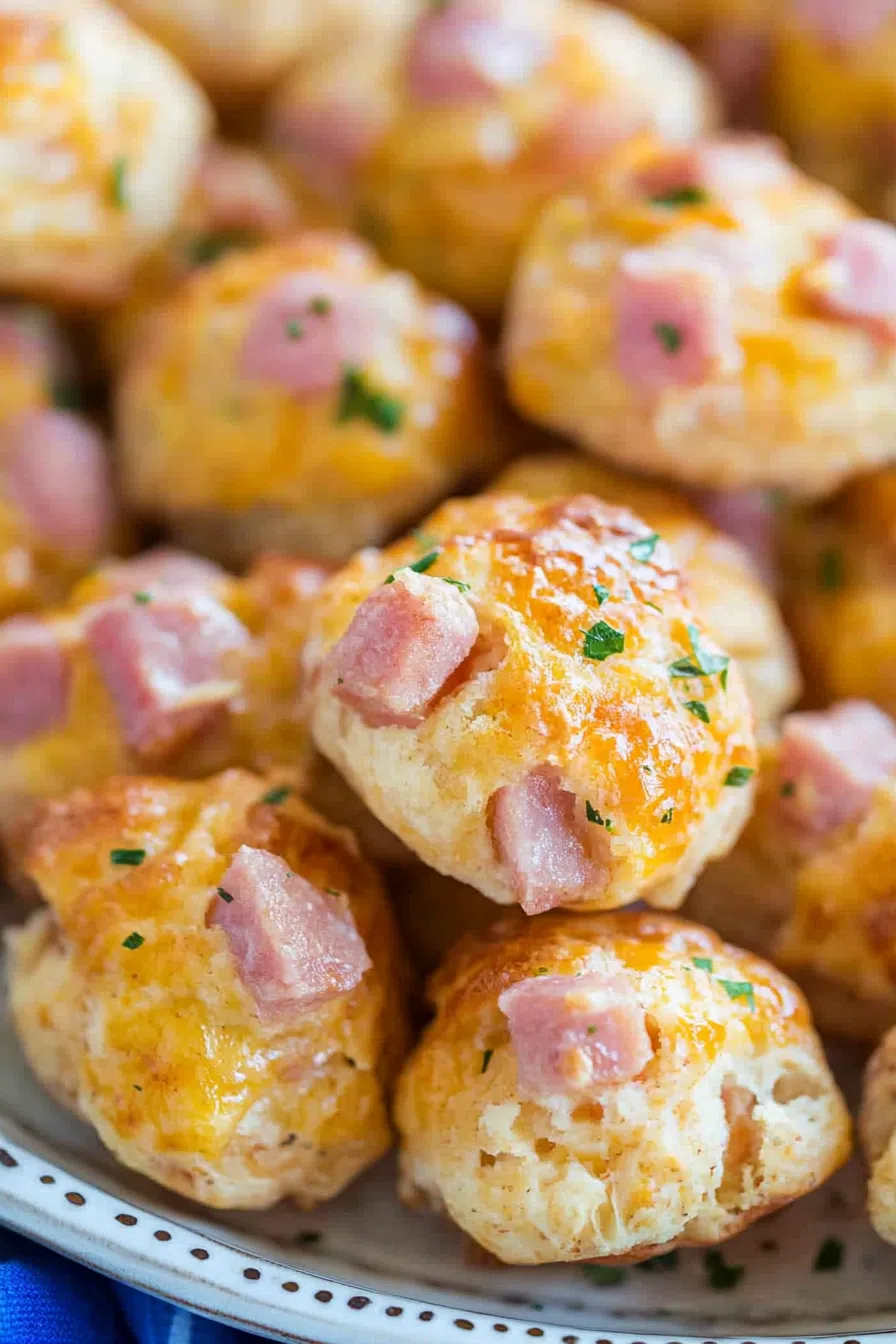 A basket of freshly baked ham puffs, showcasing their appetizing golden crust.