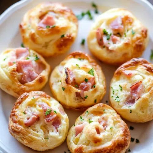 A plate of ham puffs with a light and airy pastry, capturing their delicious texture.