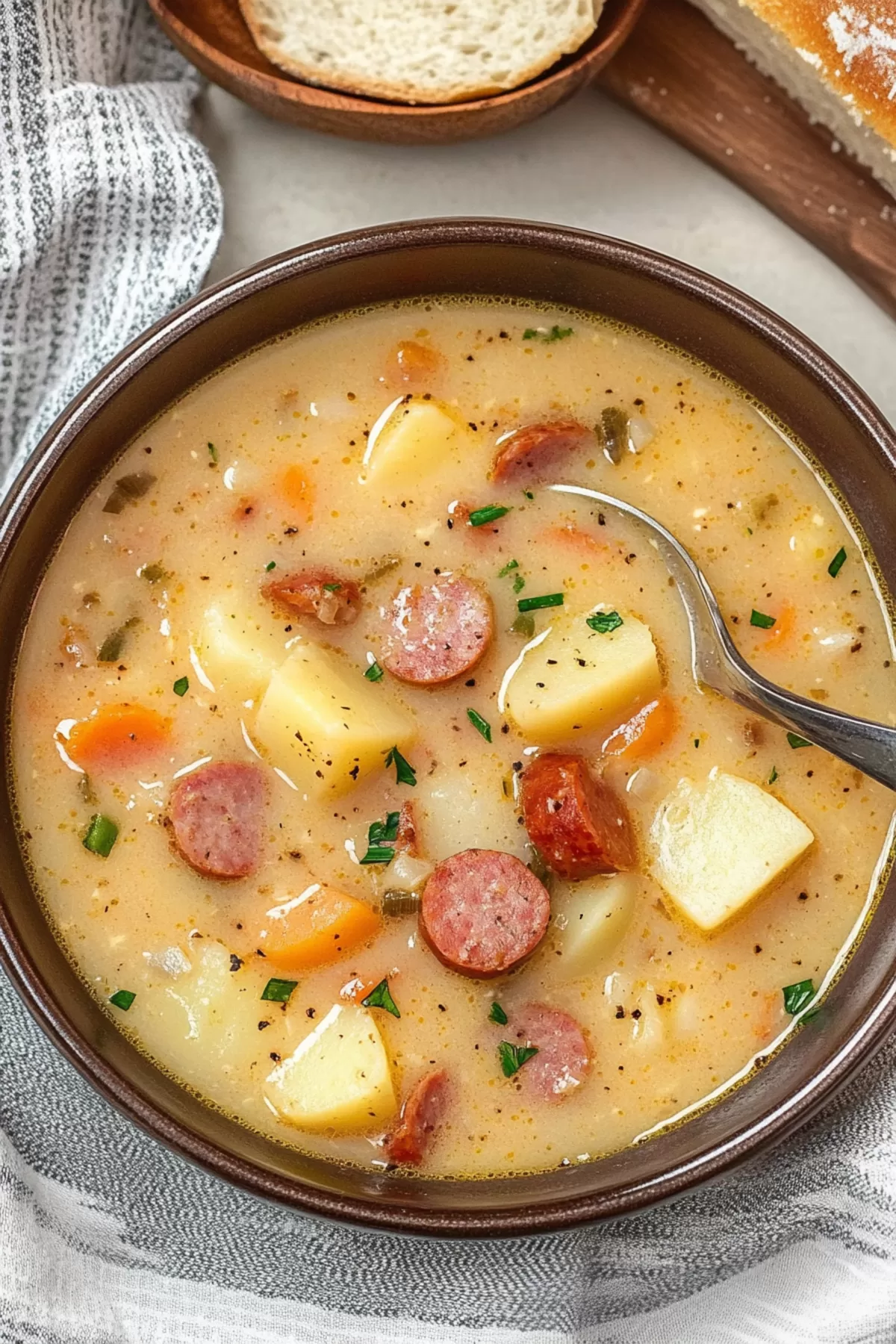 A rustic soup served in a ceramic bowl, perfect for chilly evenings.