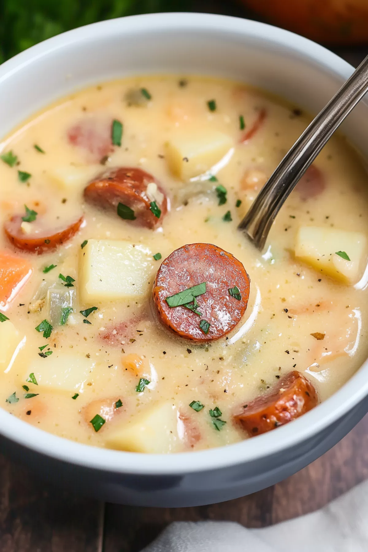 Warm and satisfying soup featuring sausage, potatoes, and a hint of fresh parsley.