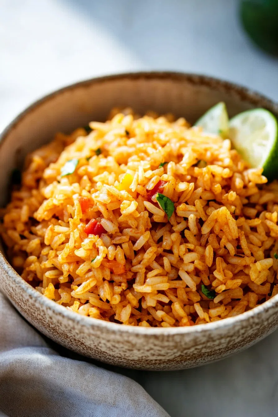 Fluffy, golden rice with vibrant seasoning and fresh garnishes.