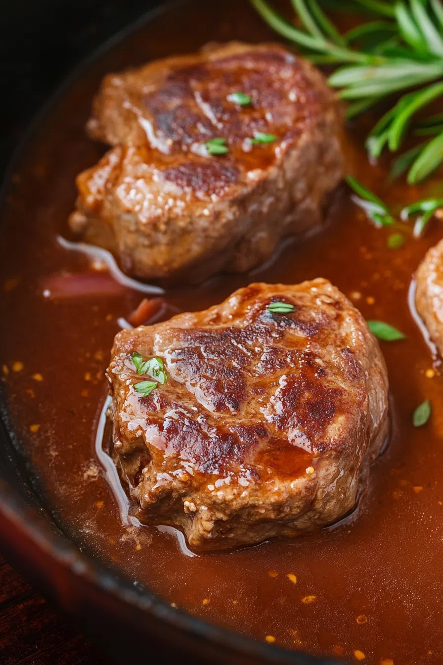 Juicy beef patties smothered in a rich brown gravy.