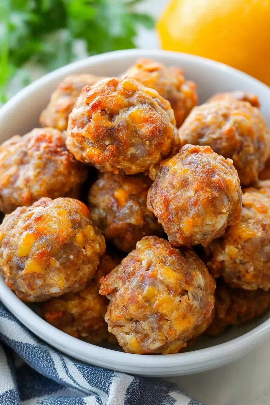 Savory, baked sausage and cheese bites with a golden crust.