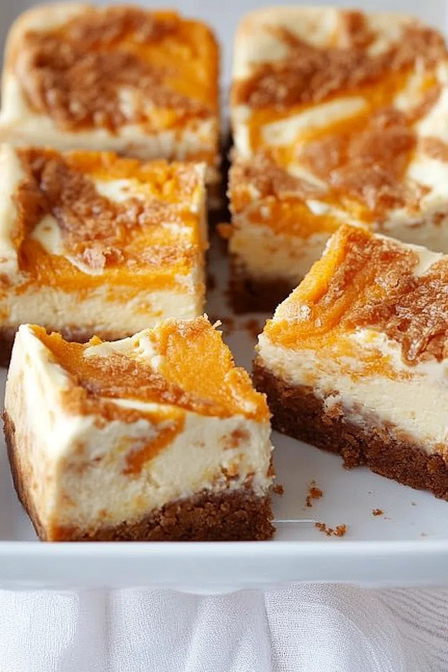 Close-up of a delicious sweet potato bar with a creamy cheese topping, arranged on a white plate.