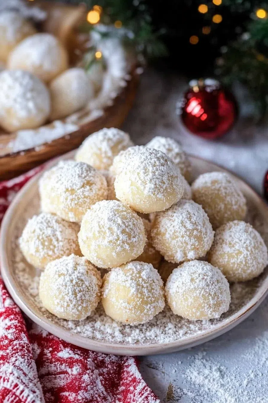 A batch of homemade coconut snowballs, perfect for holiday treats.