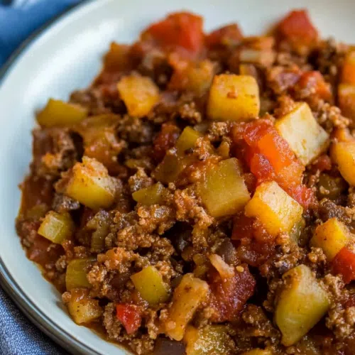 A generous serving of Texas hash garnished with chopped parsley, ready to be enjoyed.