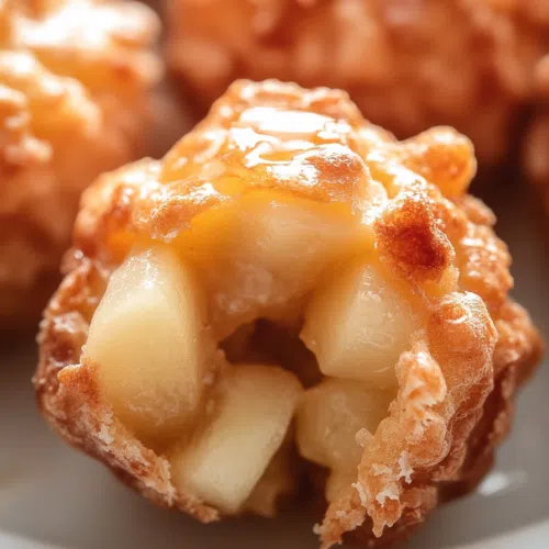 Close-up of apple fritter bites showing their soft, fluffy texture inside.