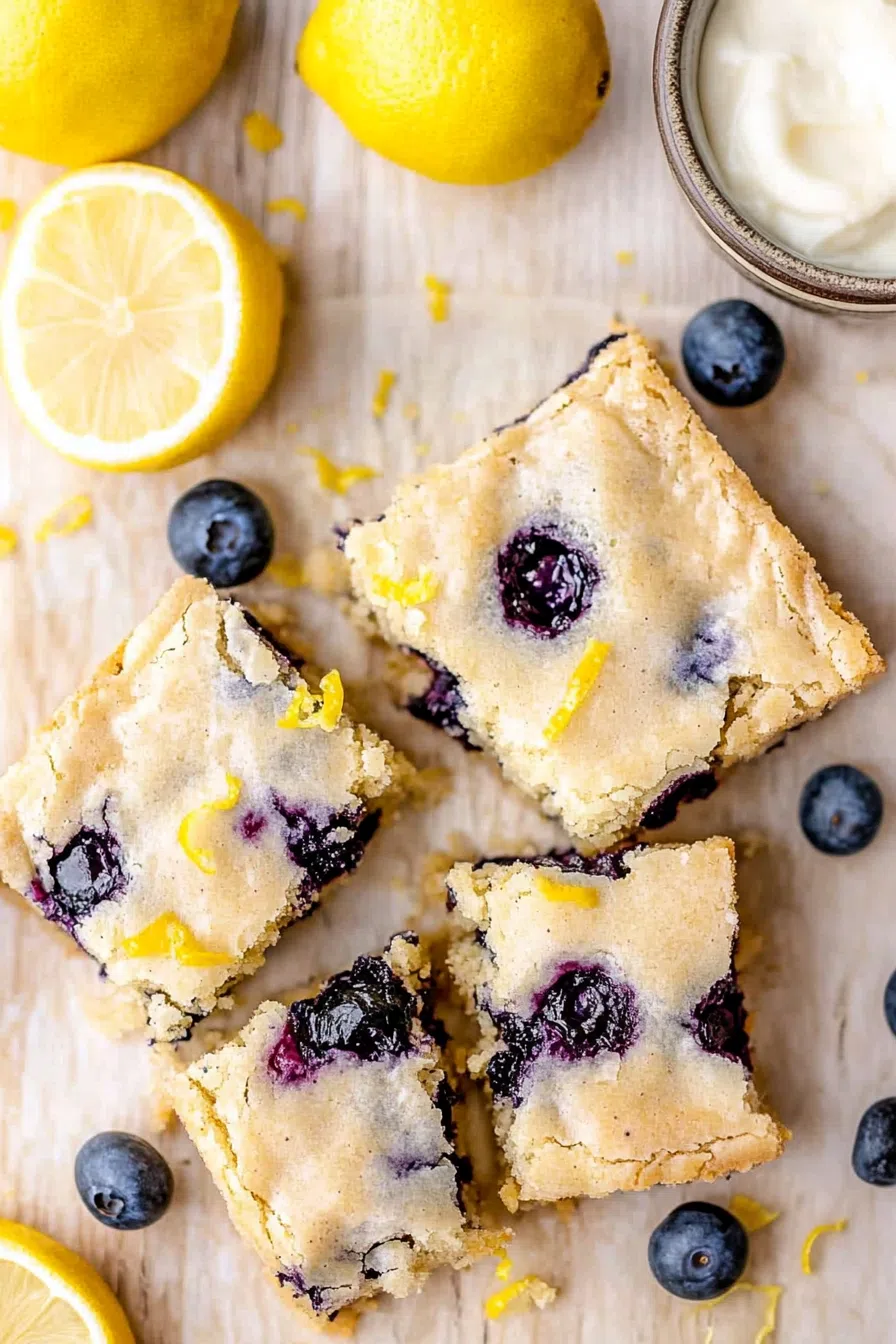Blondies with a golden-brown edge and a dusting of powdered sugar.