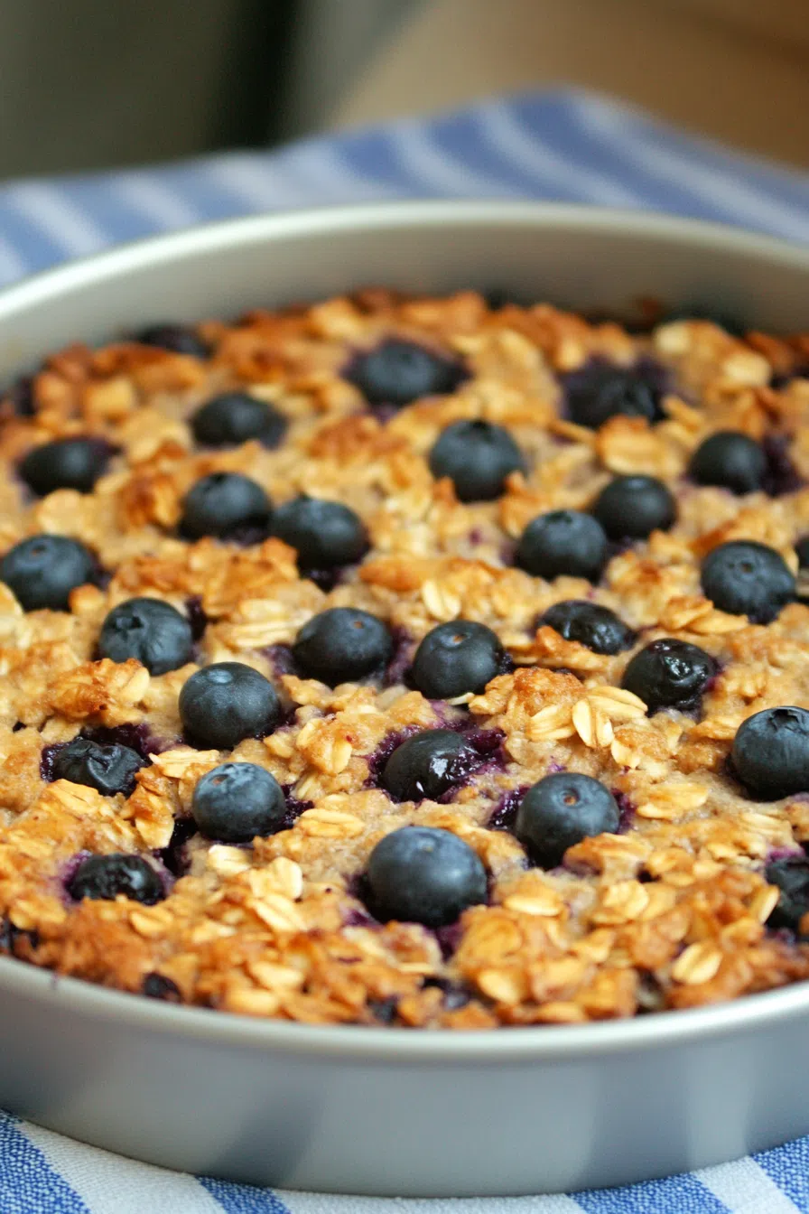 A whole coffee cake with blueberries and cream cheese layers visible from the side