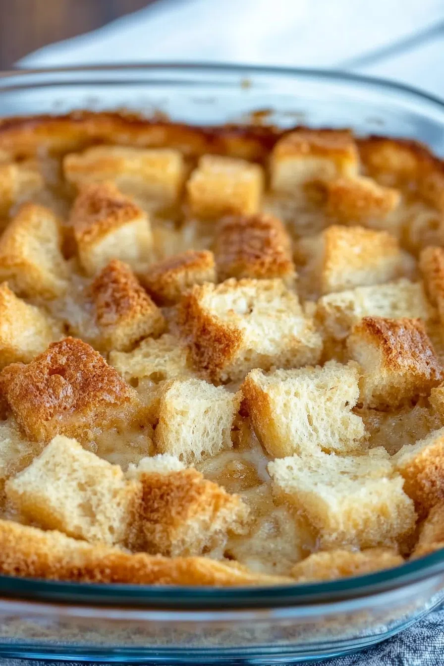 A warm dessert topped with a smooth, creamy sauce.