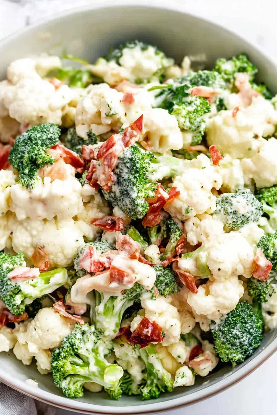 Close-up of a colorful salad with crispy vegetables, nuts, and dried fruit on a white plate.