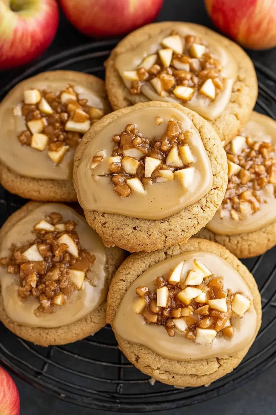 Stacked cookies with a gooey caramel center.