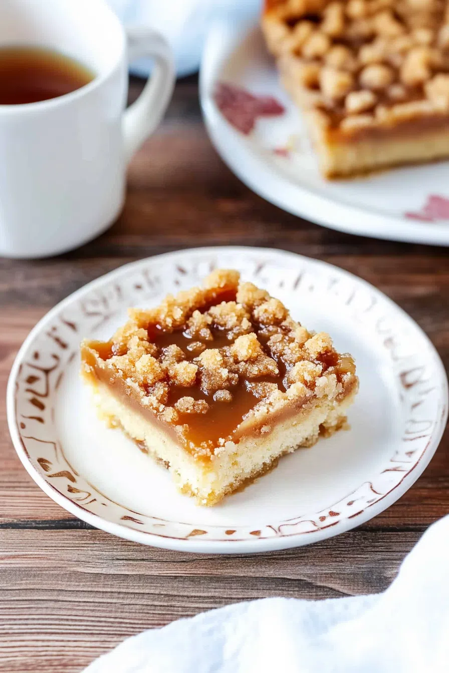 A dessert bar with crumbs scattered on the plate.