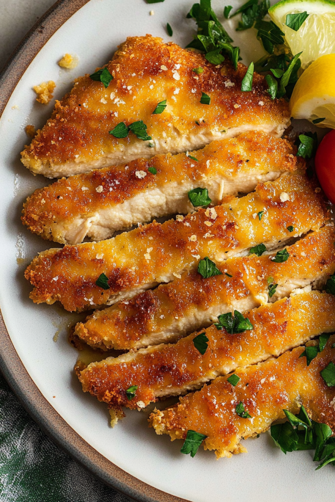 A serving of crispy fried chicken paired with a simple side salad.