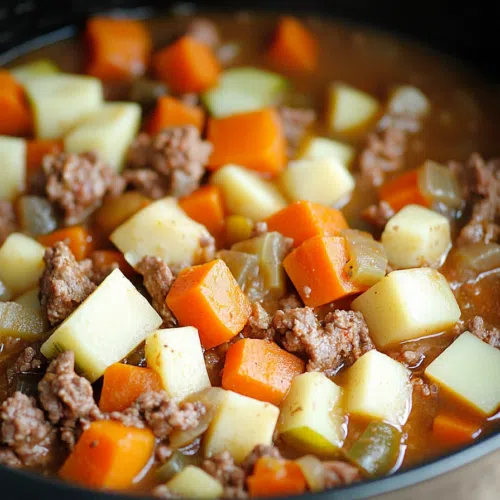A steaming bowl of stew garnished with fresh parsley.