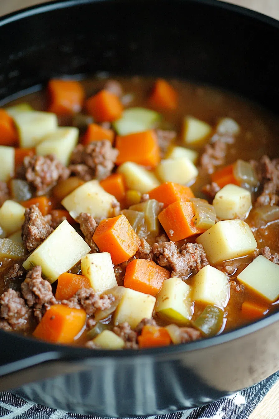 A steaming bowl of stew garnished with fresh parsley.