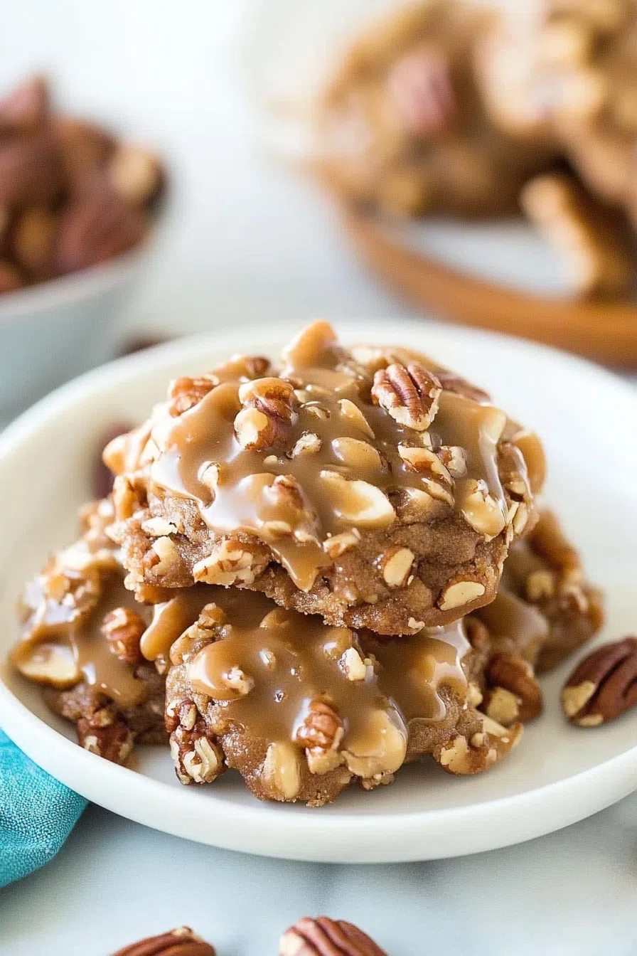 Close-up of a no-bake cookie showcasing its textured coconut and pecan layers.