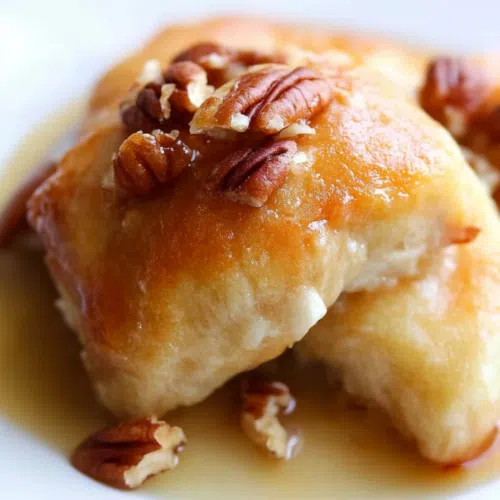 A serving plate with warm rolls, garnished with toasted pecans for extra crunch.