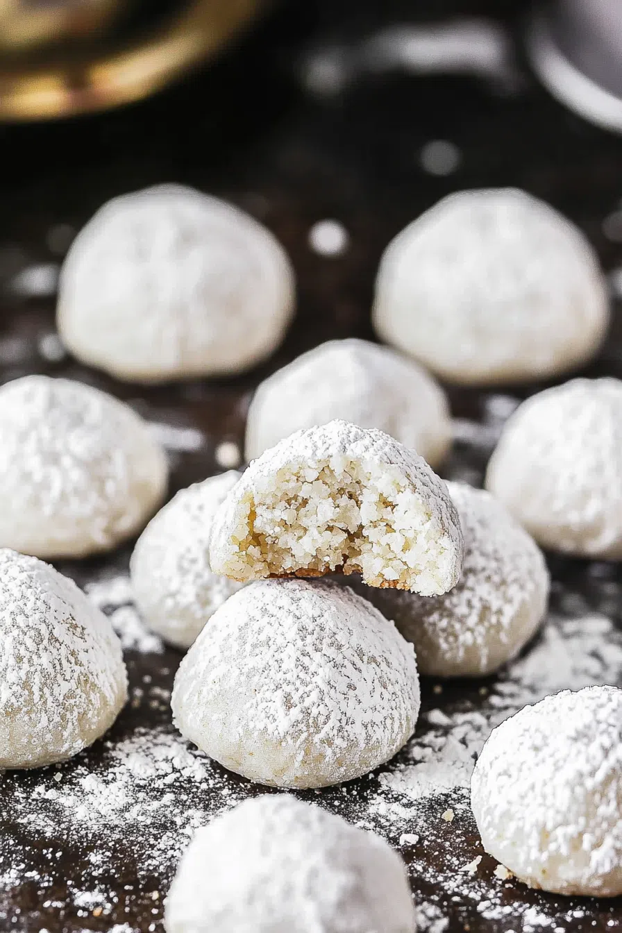 Neatly arranged cookies on a wooden surface with a light sugar dusting.