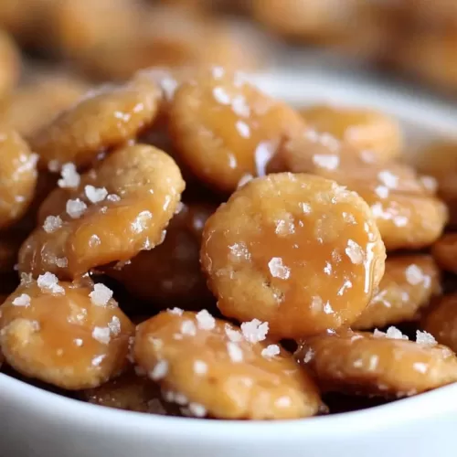 A platter of caramel-dipped crackers with a light sprinkle of sea salt.