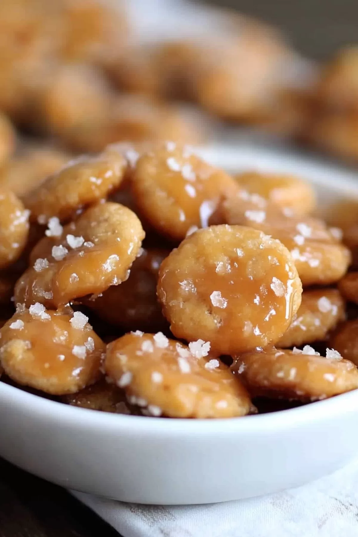 A platter of caramel-dipped crackers with a light sprinkle of sea salt.