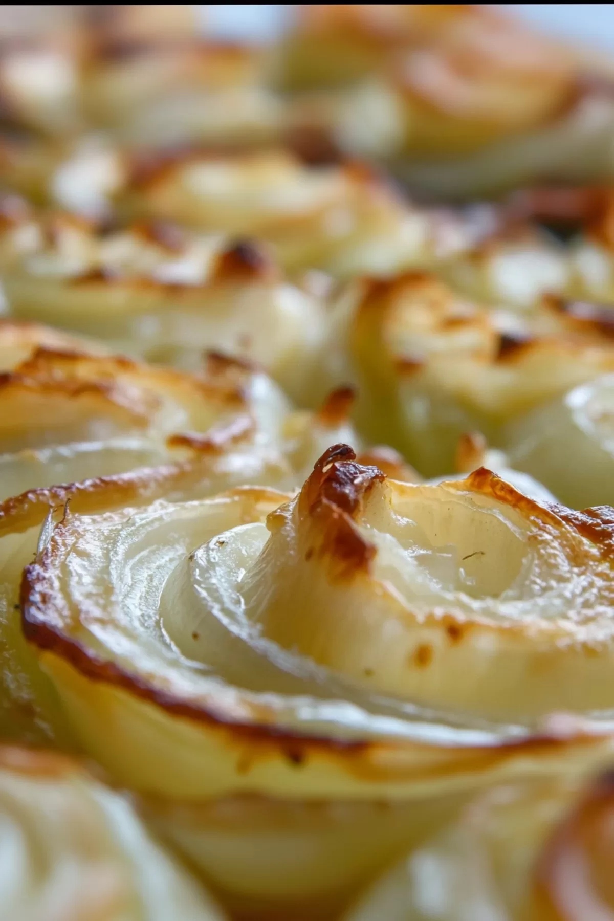 Cheesy baked onion dish served hot with a crispy, golden topping