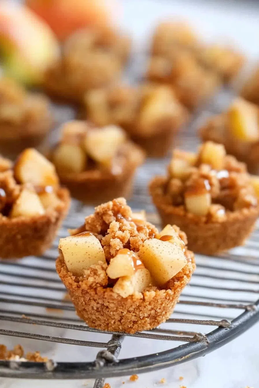 A tray of baked apple bites with a golden-brown, sweet topping.