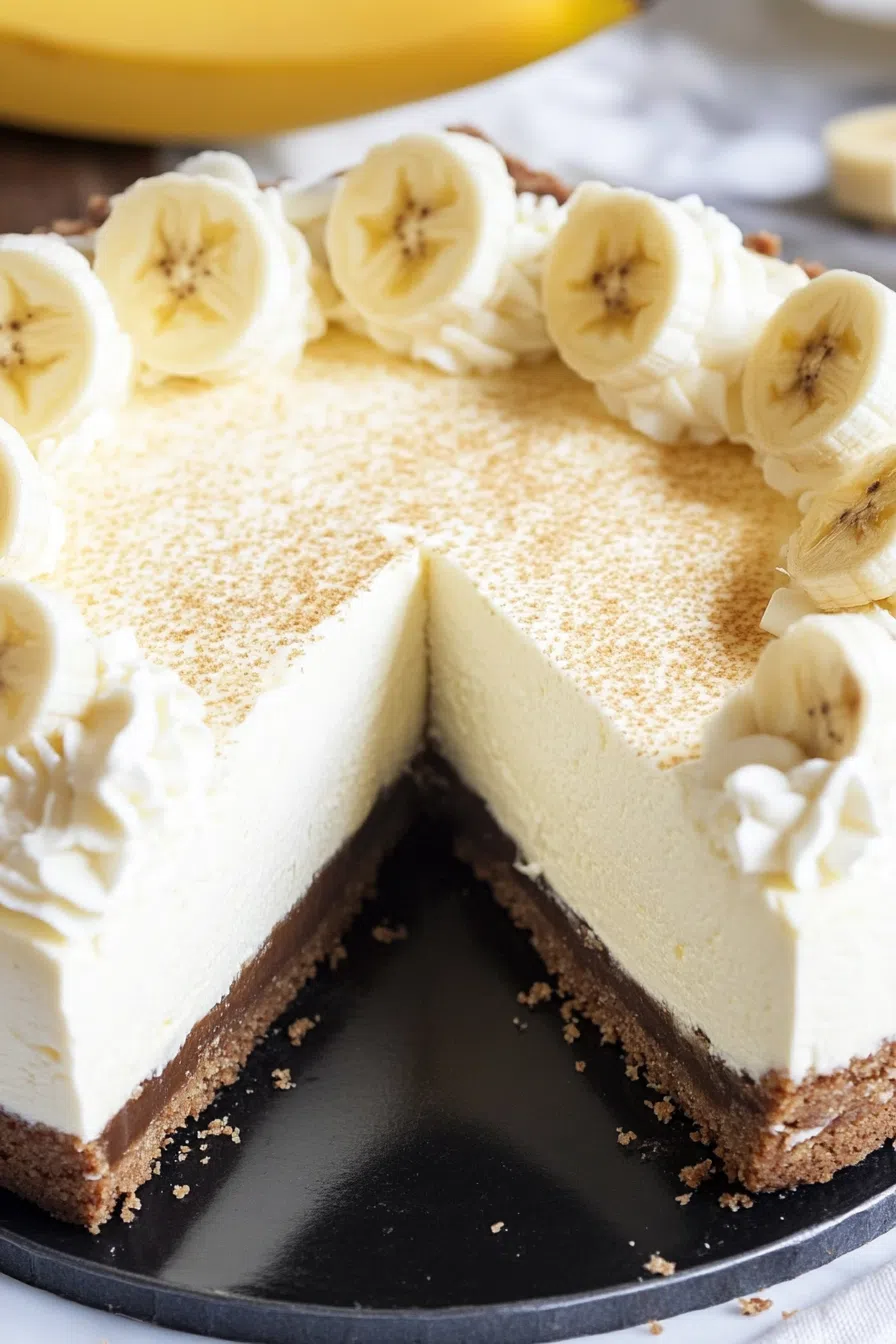 Close-up of a smooth, custard-like cheesecake with a golden crust and fresh topping.