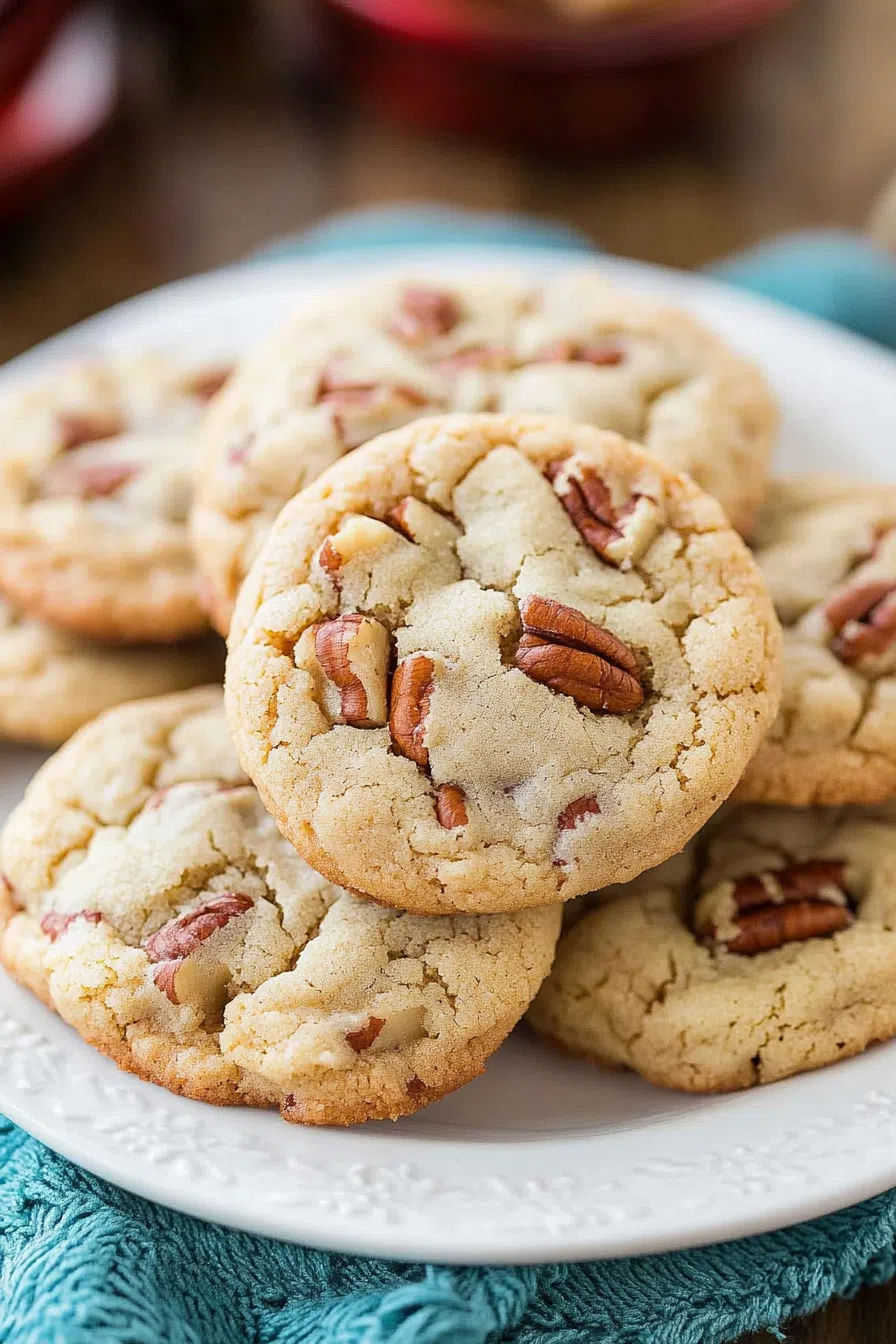 A plate of homemade cookies arranged in a neat stack, ready to serve.