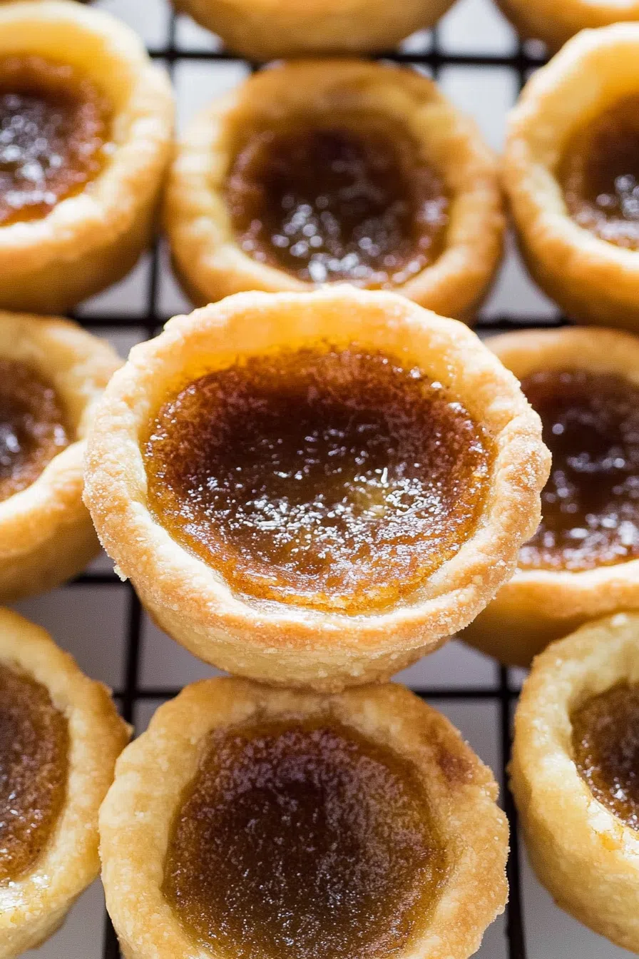 A close-up of flaky crust with rich, caramelized filling oozing slightly.