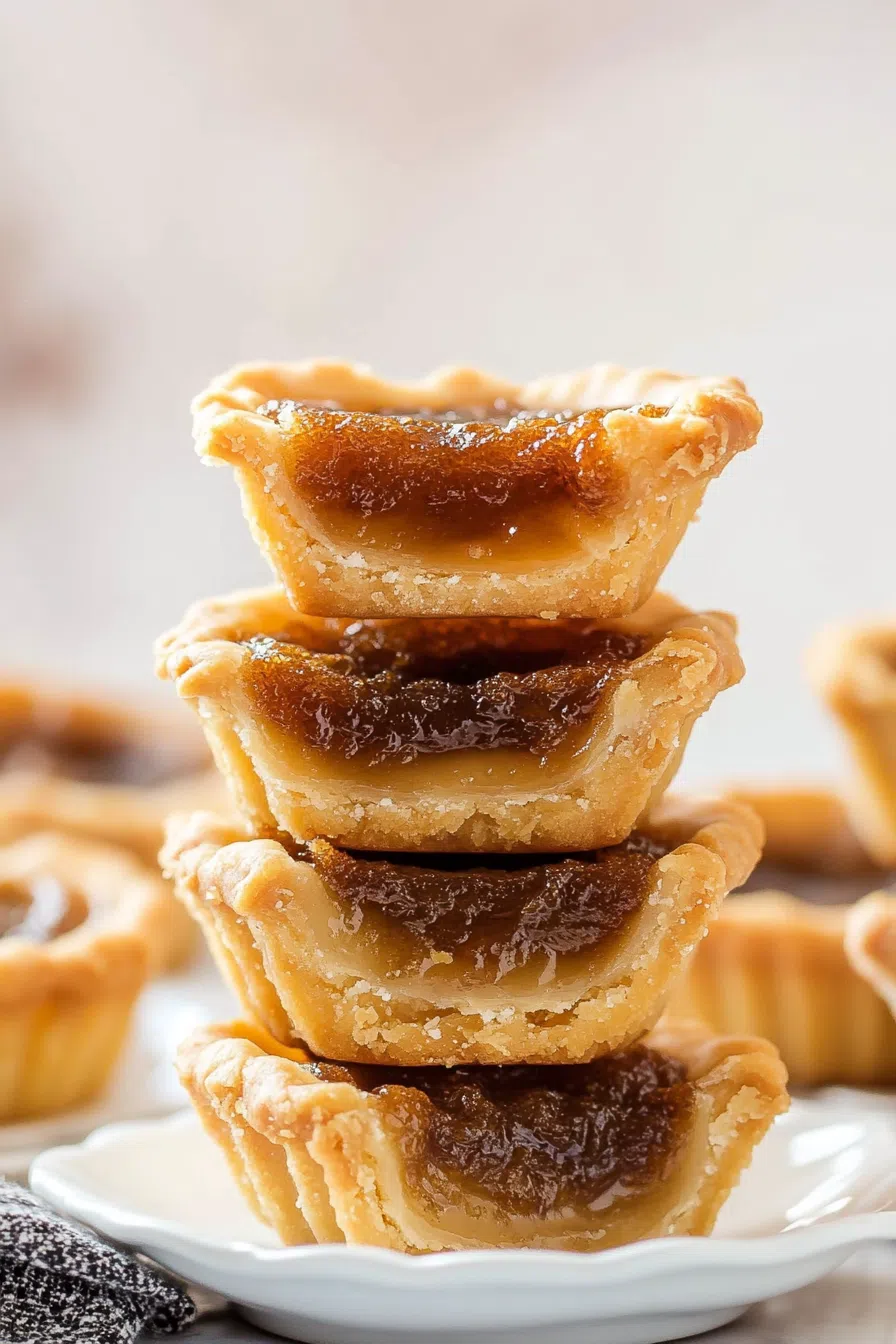 Neatly stacked mini desserts with a glossy finish on a serving plate.