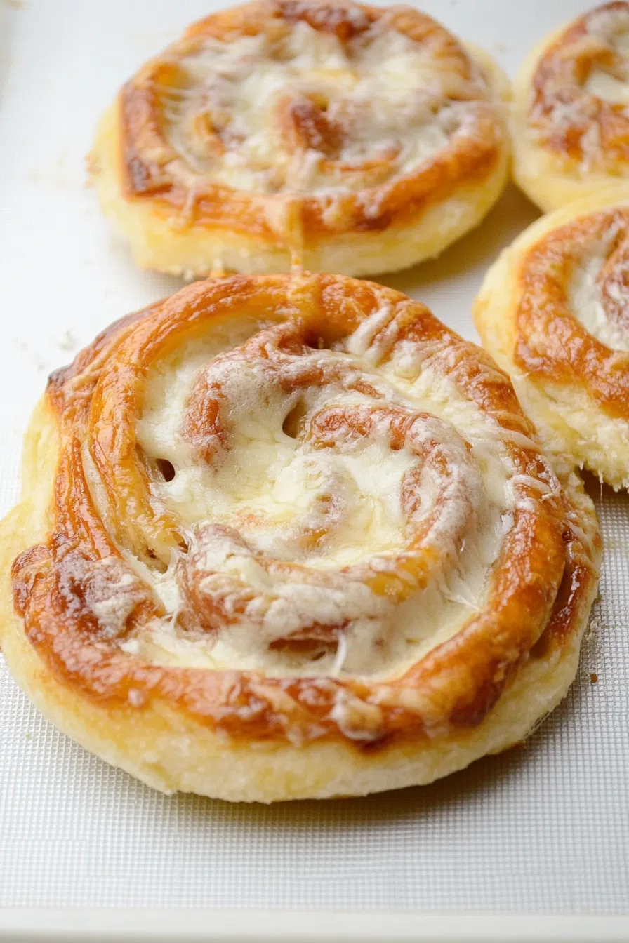 Close-up shot of puff pastry bites showing layered texture.