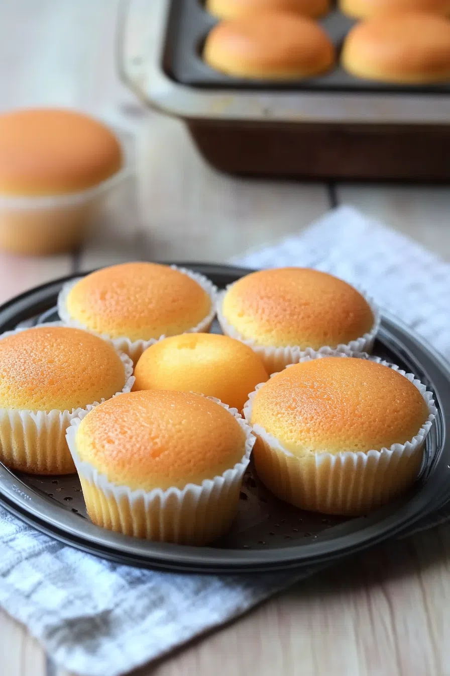 Lightly browned cakes with a smooth surface, served on a wooden board.