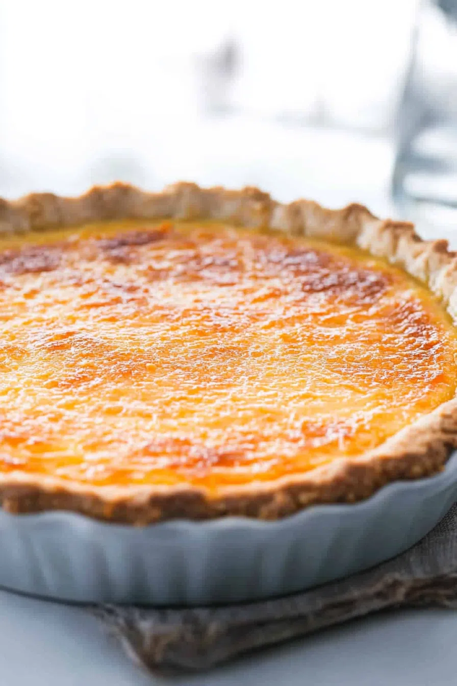 Whole dessert with a slightly caramelized surface.