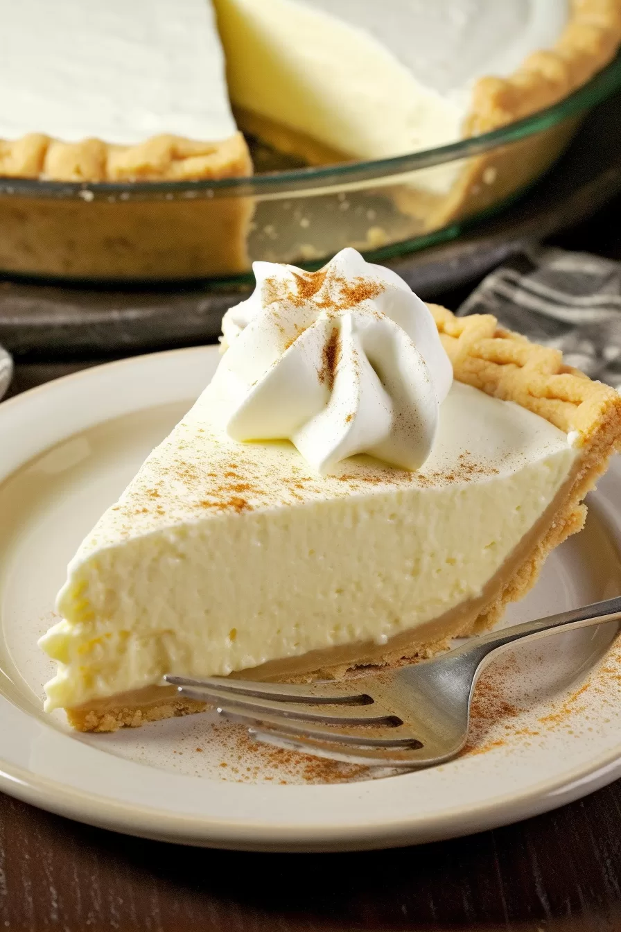 Eggnog Pie topped with nutmeg and whipped cream