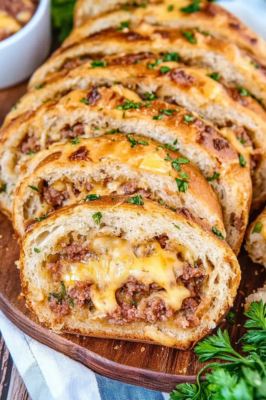 Toasty spiral bread filled with flavorful ingredients and ready to serve.