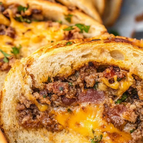 Close-up of melted cheese stretching from a slice of freshly cut bread.