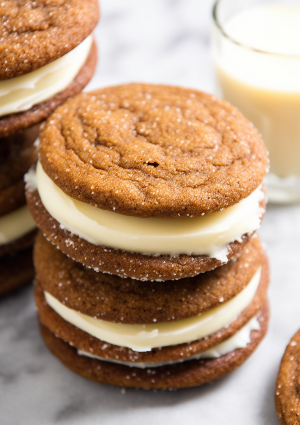 Ginger Molasses Sandwich Cookies with Eggnog Frosting