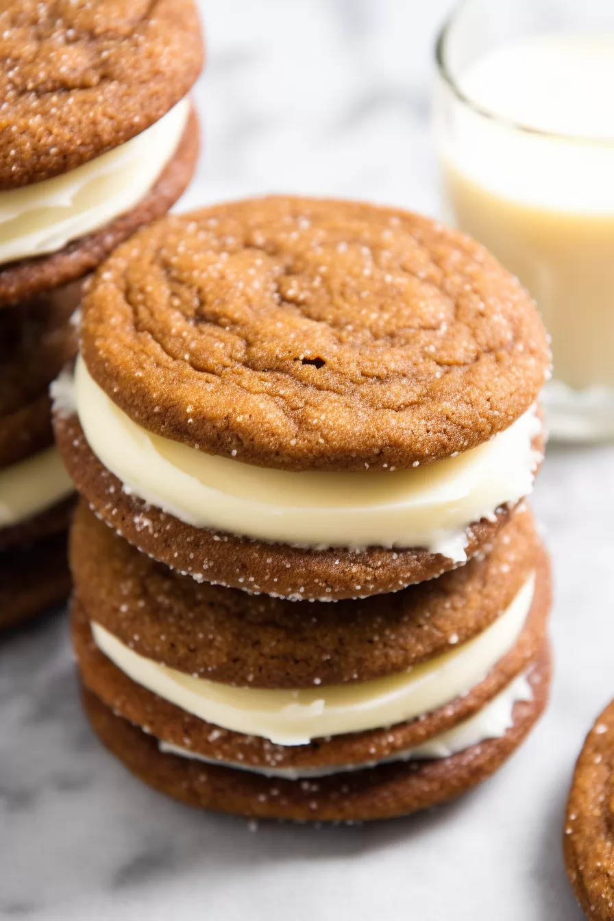 Ginger Molasses Sandwich Cookies with Eggnog Frosting