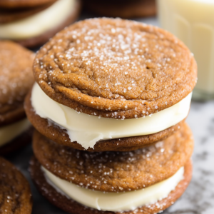 Ginger Molasses Sandwich Cookies with Eggnog Frosting