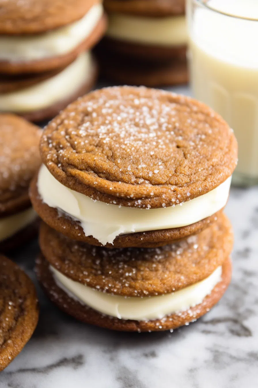 Ginger Molasses Sandwich Cookies with Eggnog Frosting