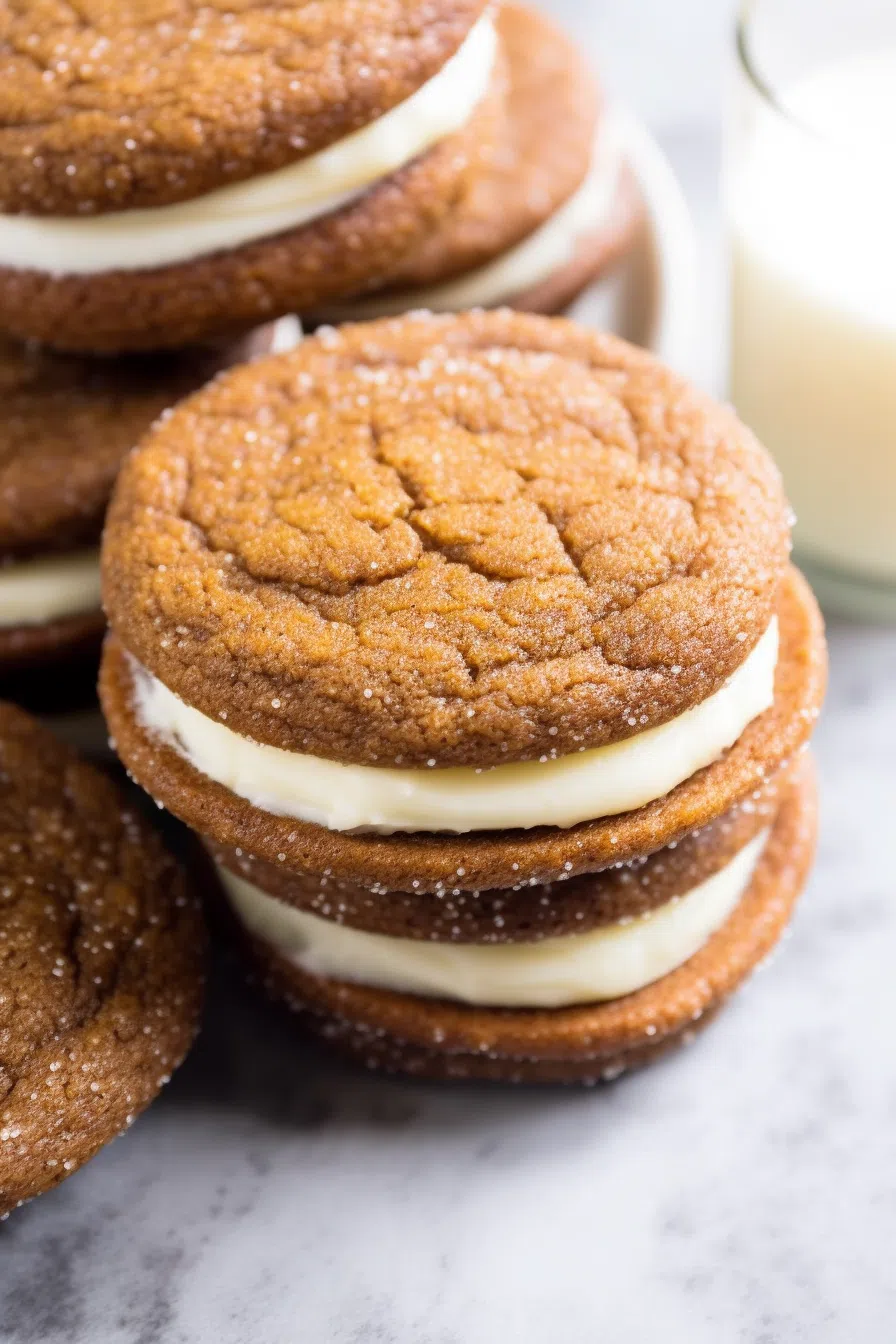 Ginger Molasses Sandwich Cookies with Eggnog Frosting