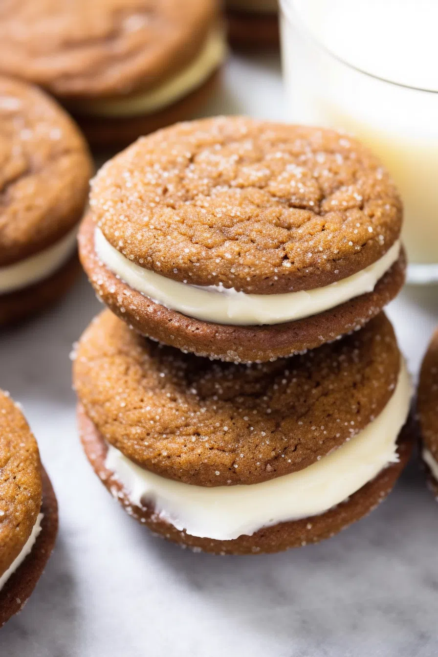 Ginger Molasses Sandwich Cookies with Eggnog Frosting