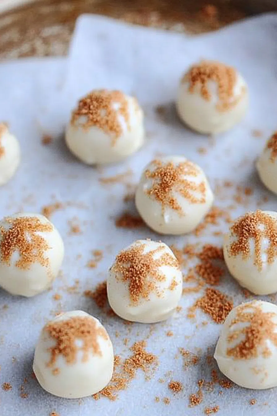 Overhead view of round dessert balls topped with crushed cookies.