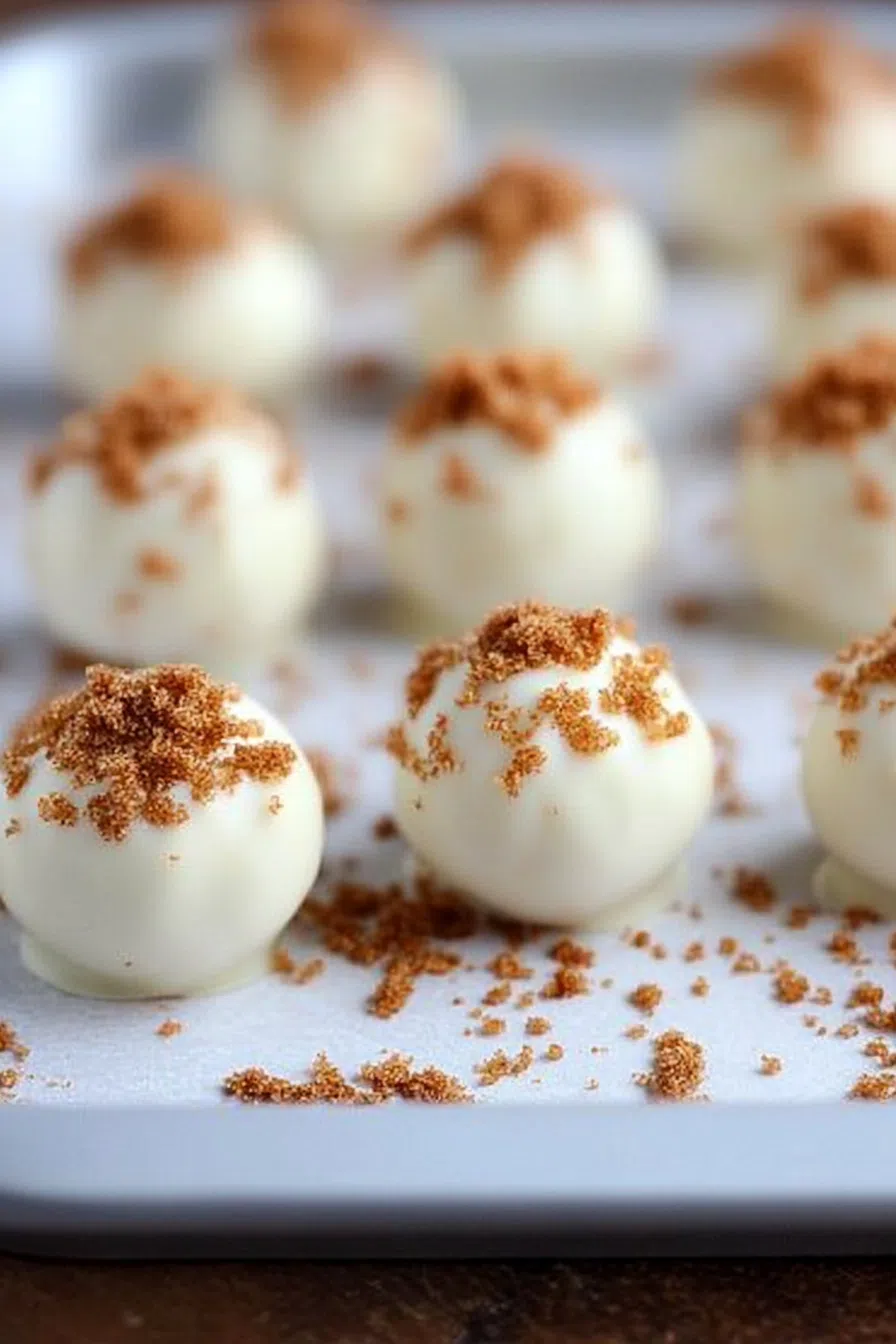 Decorative holiday treats stacked neatly on a white serving tray.
