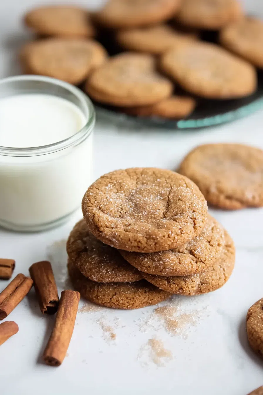 A stack of cookies with a light dusting of cinnamon and sugar.